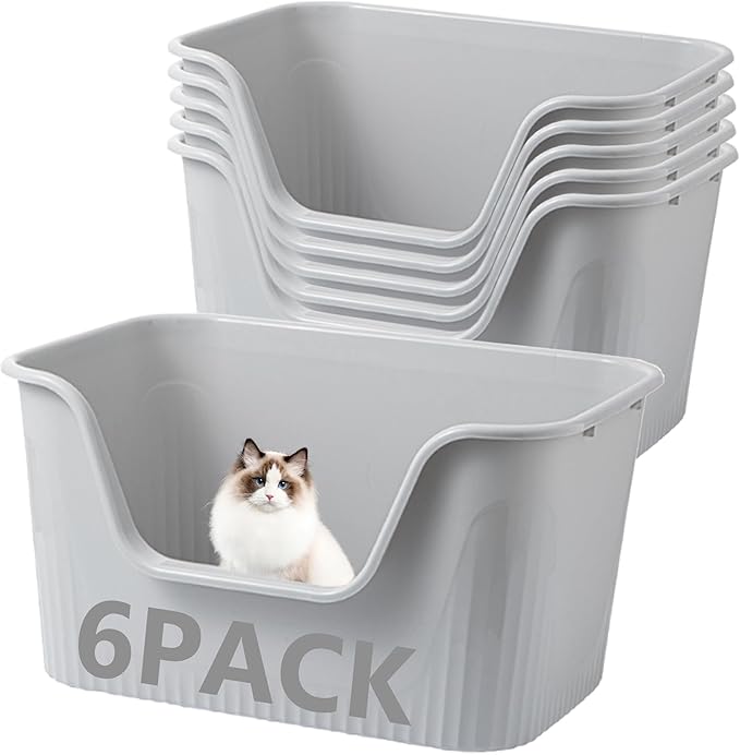 6 Pack XXL Extra Large Cat Litter Box 30.9″L×21.5″W×16.1″H Anti-Splashing High Side Jumbo Litter Boxes for Big Multi Cats Dogs