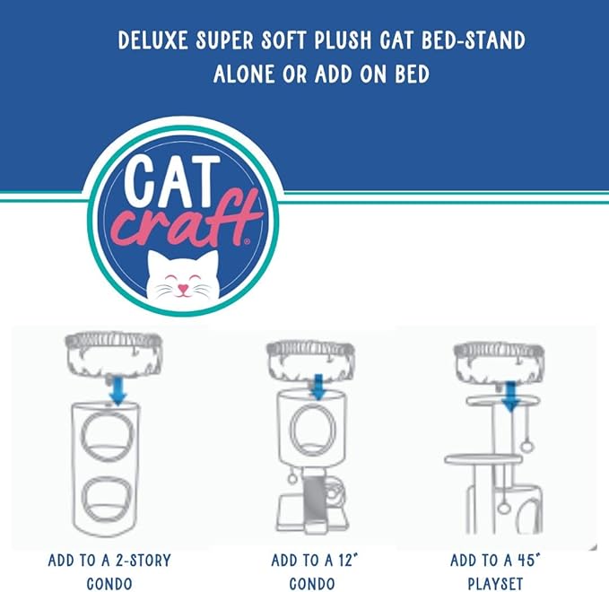 Cat Craft Deluxe Super Soft Plush Cat Bed, Gray, Medium (15")