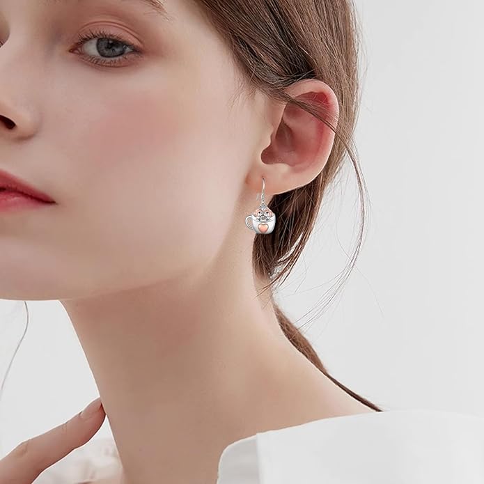 Black Cat Earrings 925 Sterling Silver Mushroom Cat/Black Cat/Panda/Sloth/Capybara/Boston Terrier/Shih Tzu Dangle Earrings Cute Animal Drop Earrings Jewelry Gifts for Women