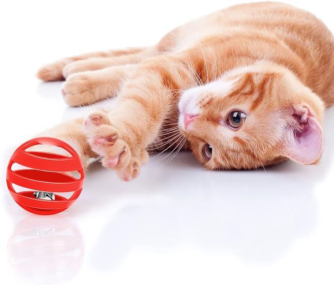 Kasyat 21 Pieces Plastic Cat Balls with Bells Bulk Cat Toys Balls Inside Kitten Chase Toys Lattice Bell Balls Cat Pounce Rattle Ball with Black Plush Drawstring Bag for Cat Exercise and Play Indoor