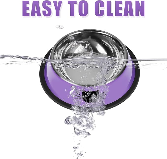 2Pcs Cat Bowls Non-Slip Stainless Steel Small Cat Food Bowls Unbreakable Thicken Cat Feeder 13 Oz Cat Dishes Suitable for Indoor Small Pets Removable Rubber Base Easily Clean Lovely Color