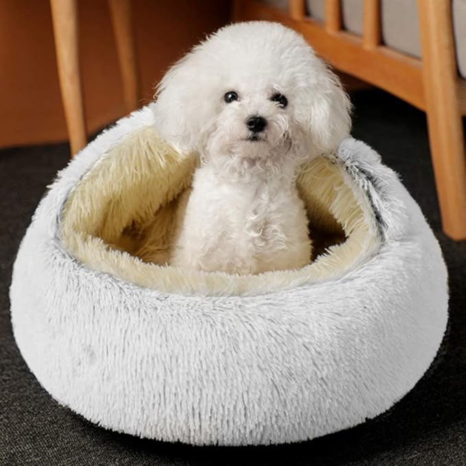 La La Pet® Modern Pet Soft Plush Burrowing Cave Faux Fur Cuddler Round Cat Bed Self Warming Autumn Winter Indoor Snooze Sleeping Cozy Nest for Mini Medium Sized