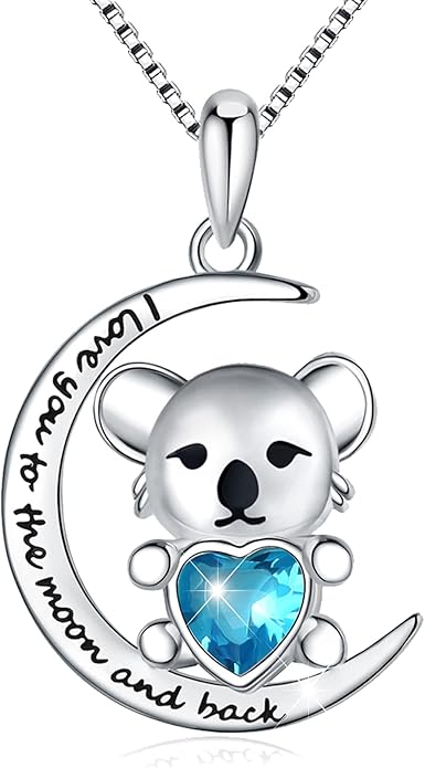 925 Sterling Silver Pig/Koala/Frog/Cat Horse Necklace I Love You to the Moon and Back Cute Animal Love Heart Moon Pendant Necklaces Jewelry Birthday Gifts for Women Best Friends