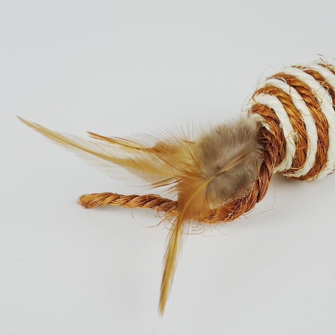 Cat Toys Set with Sisal Rope & Feathers Ball and Mouse - 2 Pack, Interactive Toys for Indoor Cats,Kittens
