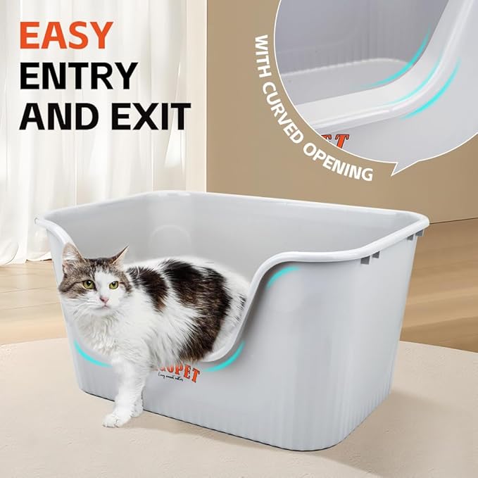 ARGOPET High Sides Cat Litter Box 25" L x 16" W x 13" H Extra Large Litter Box Jumbo for Multi Cat Households,Pet Safe Non-Stick Coating for Easier Cleaning & Superior Hygiene.(Grey