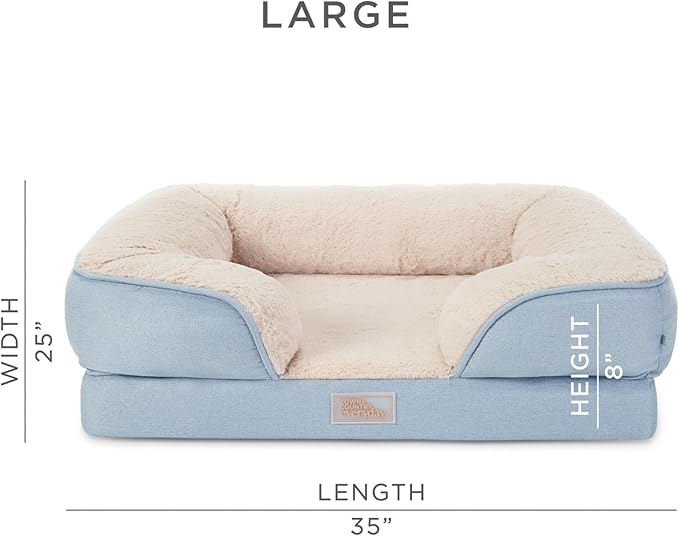 TOWN & COUNTRY EVERYDAY CuddleTown Comfy Solid Bolster Sofa Pet Bed, Supportive & Calming Egg Crate Foam, Water Repellent, Non-Slip Bottom, Machine Washable Cover, Blue, Large 35"x25"x8"