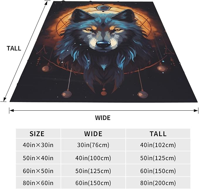 Catroon Wolf Dream Catcher Blanket Gifts Moon Wolves Flannel Throw Blankets for Home Decor Couch Bed Sofa Soft Fuzzy Lightweight for All Season 60x50 Inches