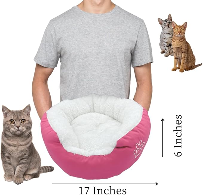 Evelots Warm Pet Bed for Cats or Small Dogs - Calming, Anti-Anxiety, Soft, Cozy Donut Cuddler -Removeable Fluffy Sherpa Insert- Machine Washable -Fleece Lining- Non-Slip Bottom -Assorted Colors