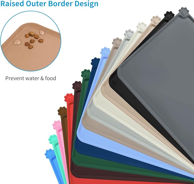 AUDWUD Silicone Waterproof Pet Feeding Mats,Anti Slip Bowl Pad,Dog Mat for Food and Water