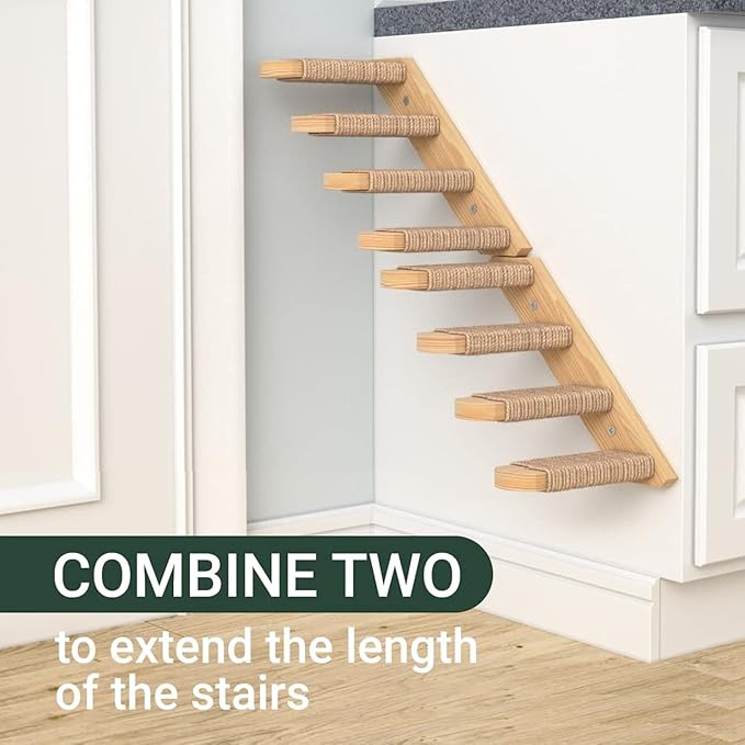 Skywin Cat Wall Steps - Solid Rubber Wood Cat Stairs Great for Scratching and Climbing - Easy to Install Wall Mounted Cat Shelves for Playful Cats (Wood, Right-Left)