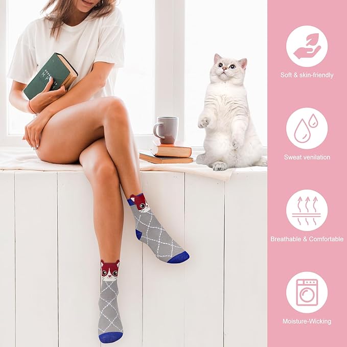 AGRIMONY Women's Cat Socks Cute Animal Socks Dog Valentines Easter Fun Gifts for Women