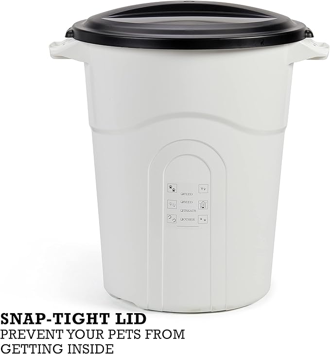 United Solutions Large Pet Food Storage Container with Snap-Tight Lid, 20 Gallon Capacity, Great for Dog Food, Livestock Feed, Bird Seed and More, (Pack of 2), White Base and Black Lid