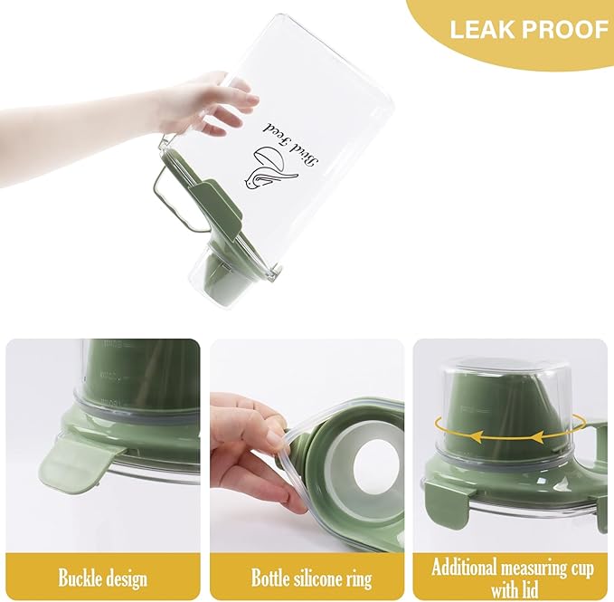 Bird Seed Storage Container,2.8L Airtight Bird Food Container with Handle and Measuring Cup,Portable Pet Food Container for Wild Bird Sunflower Seed-BPA Free Transparent/Green