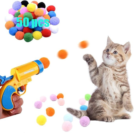 50Pcs Cat Ball Toy Launcher Gun Cat Toys Balls Best Cat Toys for Bored Cats Cat Toys Ball Launcher Cat Toys for Indoor Cats (yellow)