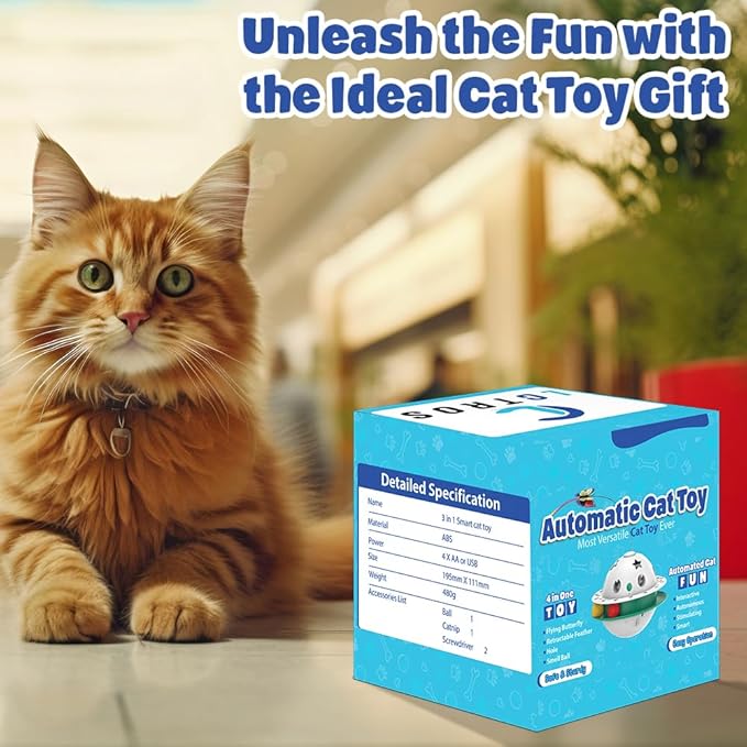 Interactive Cat Toys for Indoor Cats 4 in 1, Flying Butterfly, Shooting Feather, Catnip Balls, Automatic Kitten Toy, Dual Power Supplies & Stylish Design, Indoor Exercise Best Toy (Pink)