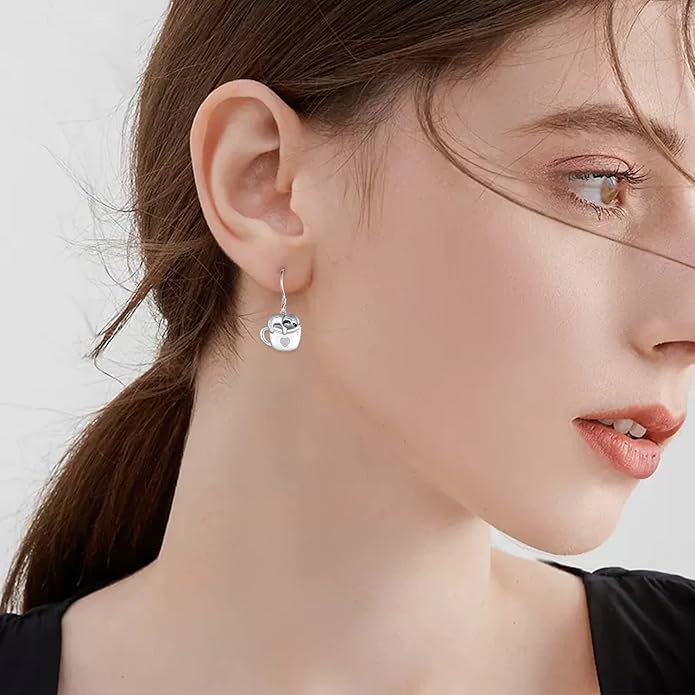 Black Cat Earrings 925 Sterling Silver Mushroom Cat/Black Cat/Panda/Sloth/Capybara/Boston Terrier/Shih Tzu Dangle Earrings Cute Animal Drop Earrings Jewelry Gifts for Women