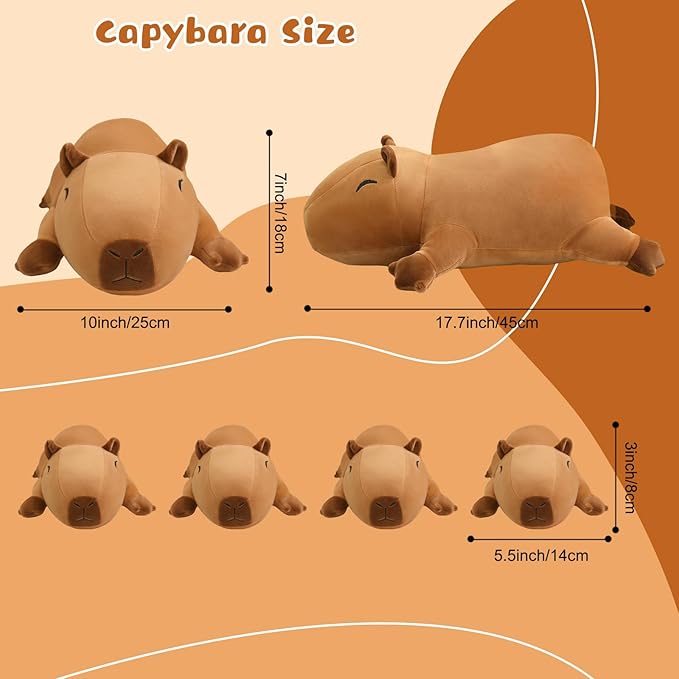 Capybara Plush Cute Capybara Stuffed Animal Pillow with 4 Baby Plushies in Her Tummy, Soft Cotton Stuffed Animals Toy Gifts for Kids
