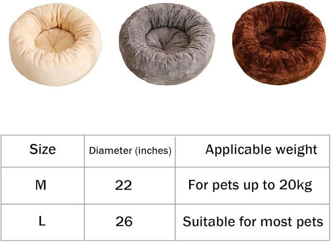Cat Beds for Indoor Cats,Fluffy Donut Cat Bed Non -Slip Cat Bed Small Dog Bed Self Warming Pet Bed Cat Beds & Furniture Round Anti Anxiety Kitty Bed (Grey M)
