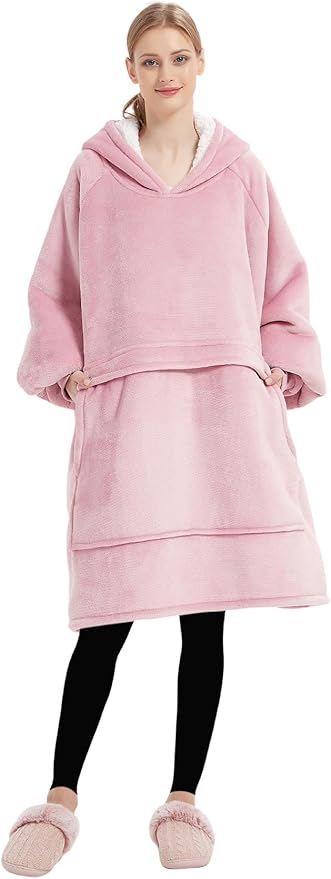 KFUBUO Wearable Blanket Hoodie for Adult Sherpa Oversized Hoodie Sweatshirt Blanket with Pockets Birthday Gifts for Women Pink