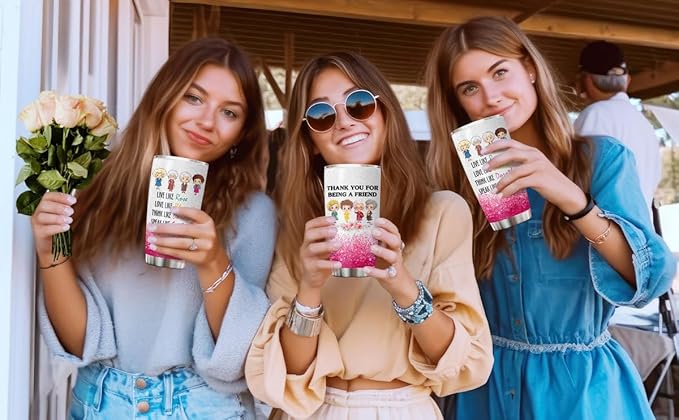 34HD Golden Tumbler 20oz – Thank You for Being a Friend – Double Wall Vacuum Insulated Stainless Steel Cup – Keeps Drinks Hot or Cold – Glitter Travel Mug Gift for Women & Friends