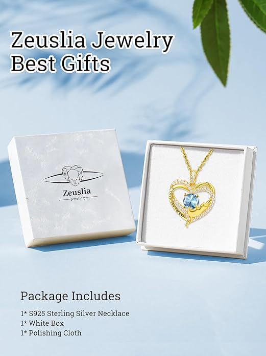 Birthstone Cat Necklaces,925 Sterling Silver Cat Necklace Heart Pendant for Women,Dainty Animal Jewelry for Her,Wedding Anniversary Birthday Gifts for Women Mom Grandma