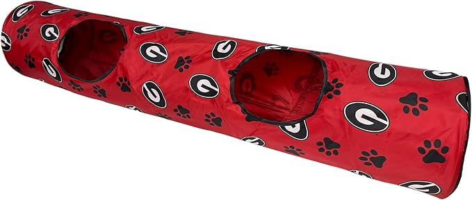 NCAA Georgia Bulldogs Cat Tunnel Tube Toy with Plush Football Catnip and Feathers