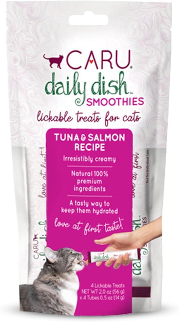 CARU Daily Dish Smoothies Tuna & Salmon Recipe Lickable Treat (Pack of 4-14g Tubes, 56 g/2 oz)