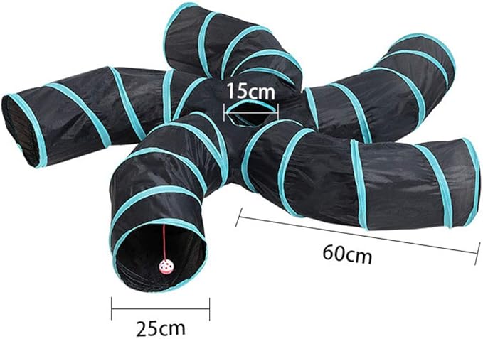iHOO Cat Tunnels S-Way Crinkle Play Toys Collapsible Tube with Ball Maze Cat House Pet Interactive for Cat Puppy Kitten Rabbit 5-Way Tunnel