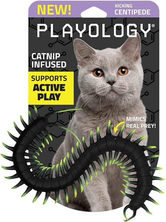 Playology Centipede Toy for Cats | Lifelike Wiggling Creature Rubber Body with All-Natural Scent | Catnip Infused Toy for Endless Fun!