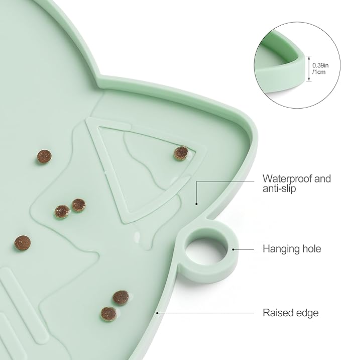 Coomazy Cat Water Fountain Mats for Floor, Waterproof Non-Slip Silicone Dog Food Mat with Raised Edge to Prevent Food Spills and Water Runoff (Cyan, Medium)