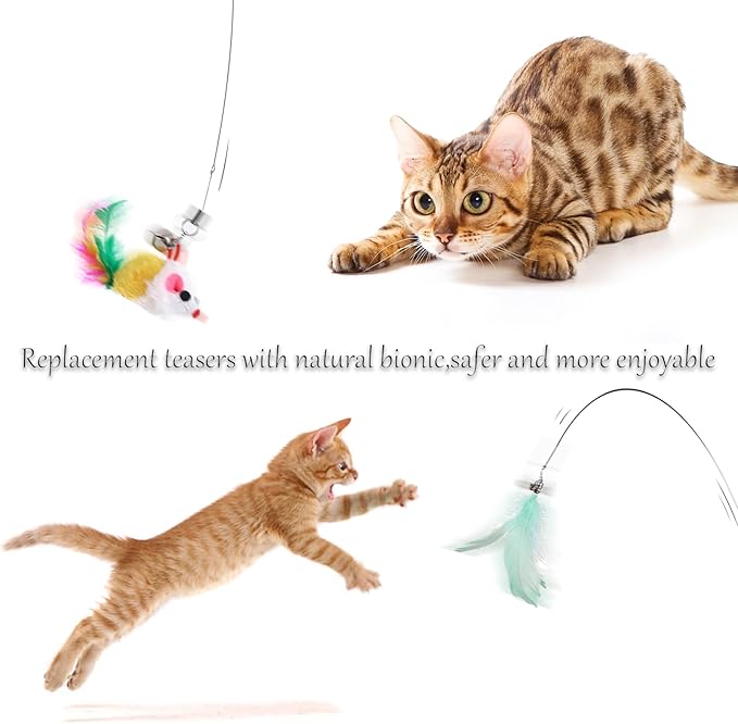 Cat Toys for Indoor Cats Retractable Cat Wand, with Feather & Mice, 3-in-1 Laser Pointer Interactive Cat Toy, 5 Modes, Kitten Toy for Indoor Cat and Dog (Green)