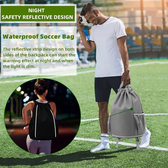 BLIRITEL Drawstring Backpack Sports Gym Bag, Soccer Backpack, Waterproof Soccer Bag for Men Women, String Basketball Bag Football Volleyball Backpack