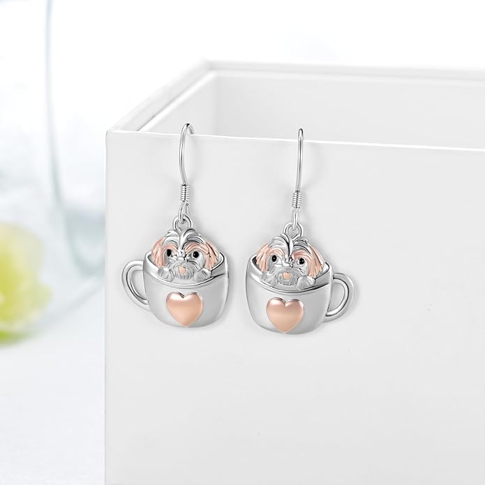 Black Cat Earrings 925 Sterling Silver Mushroom Cat/Black Cat/Panda/Sloth/Capybara/Boston Terrier/Shih Tzu Dangle Earrings Cute Animal Drop Earrings Jewelry Gifts for Women