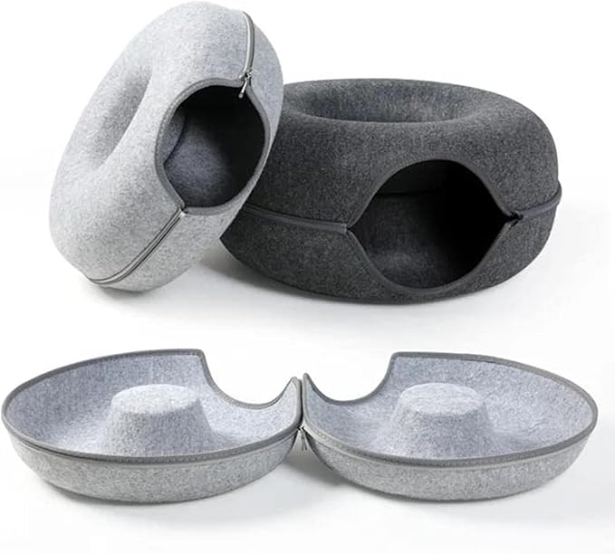 Cat tunnel bed, Removable Cat Nest, Felt cat donut, Felt Tunnel Cat Nest, Four Seasons Available cat nest, Semi-Closed Washable Cat Tunnel Nest Detachable Beds for Puppies, Kittens