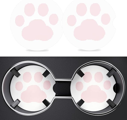 2 Pack Car Cup Holder Coaster, 2.63 inch Anti Slip Insert Absorbent Ceramic Car Coaster with Cork Base and Finger Notch, Cute Car Accessories Interior for Women, Cute Car Coasters., CH0025