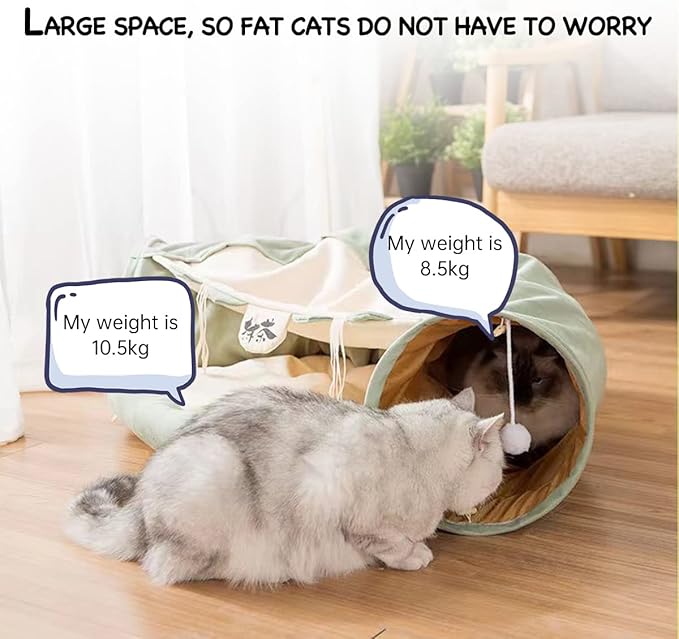 2-in-1 Collapsible Cat Tunnel for Indoor Cat Bed and Hideout for Pet Dog Rabbit Bunny Ferret Tunnel Tubes Toys with Removable Washable Mat, Cat Tower Wheel Stuff