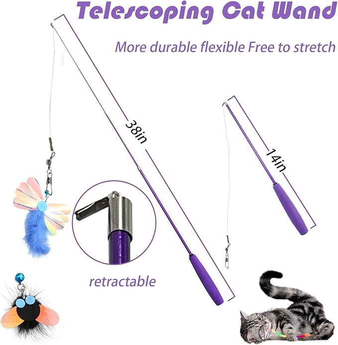 Cat Toy 8 Pcs Feather Teaser Wand Toy Cat Fishing Pole Toy Cat Toys for Indoor Cats Cats Including Cat Balls Spring Hair Balls