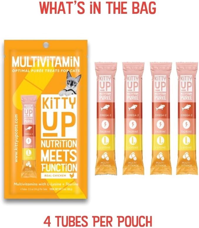 Lickable Cat Treat Pouches for Indoor Cats - All Natural Chicken Puree Tube Treats - Kitten and Senior Soft Wet Cat Food - Grain Free, Lysine, Taurine; 12 Tubes .05 oz ea.