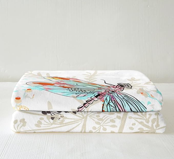 Feelyou Dragonfly Fleece Sherpa Throw Blanket Soft Cozy Fluffy Flowers Fuzzy Blanket Caring Gift for Women & Adults Botanical Weed Plush Microfiber Blanket 90"X90"