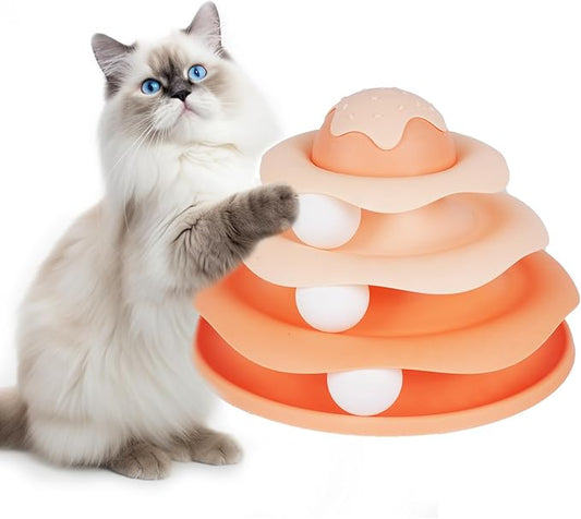 Cat Ball Track Toy,Interactive Cat Toy,Engaging Fun for Indoor Cats, Multi-Layer Design, Ice Cream Structure,Detachable and Easy to Clean (Pink)
