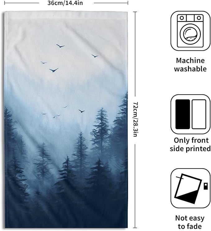 Blue Misty Forest Hand Towels Set of 2 Nature Mountain Soft Guest Face Bath Towel Kitchen Dish Towels Spa Home Bathroom Decorations