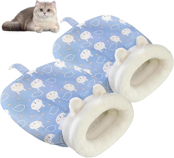2PC Cat Sleeping Bag,Cat Sleeping Bag for Indoor Cats,Warm and Cozy Cat Sleeping Bag,Cat Winter Sleeping Bags, 360° Wrap Self Warm Cat Cave Bed Suitable for Pets Under 7.5 kg/16LB(Blue)