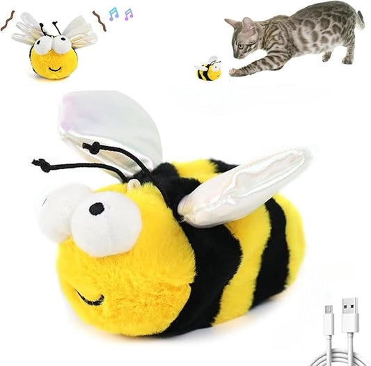 Interactive Flapping Bird Cat Toys, Rechargeable, Touch Activated, Catnip, Chirping Bird Toys for Indoor Cats and Kittens (Bee)