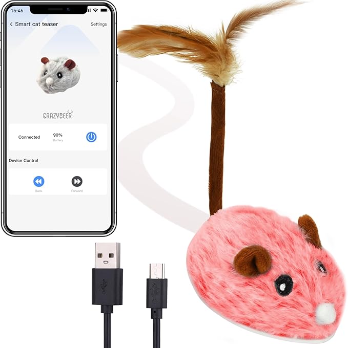 Cat Toys APP Bluetooth Smart Cat Mouse Toys Electronic Interactive Hunting Cat Toy for Indoor Mice Toys Automatic Moving Remote Control Cat Toy Exercise Cat for Bored Indoor USB Rechargeable（Red）