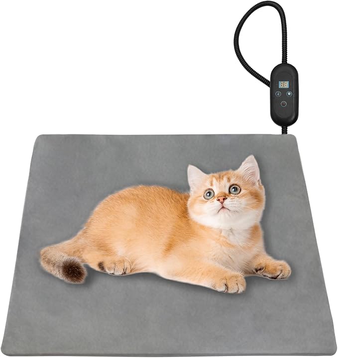 Cat Heating Pad with Timer, Pet Heating Pad 6 Adjustable Temperature Waterproof Dog Heated Pet Mat Indoor Electric Heated Cat Bed Washable Heated Pet Pad for Pets Cats Dogs with Chew Resistant Cord