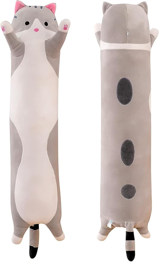 Cat Soft Plush Pillow Cute Cat Body Pillow, Long Stuffed Cat Plush Cat Stuffed Animal Toy Kitten Long Throw Pillow Gift for Kids Girlfriend(70CM,Grey)