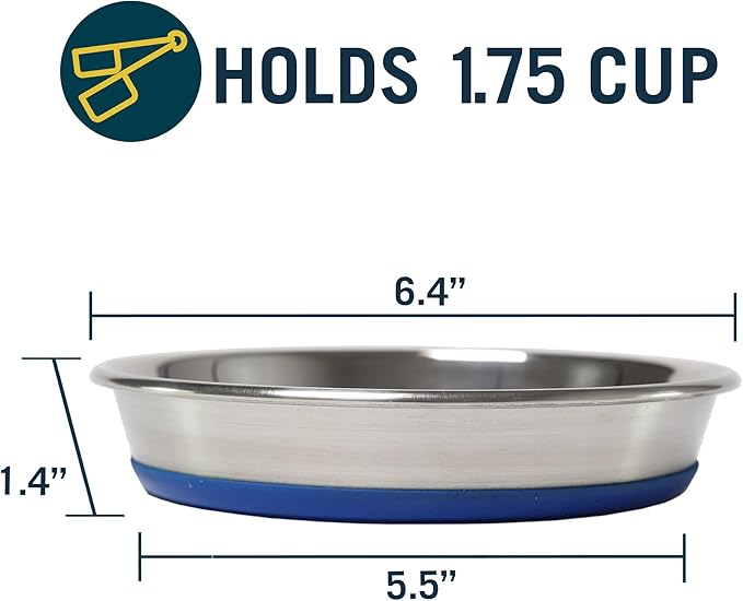 OurPets Durapet Cat Bowl or Dog Bowl (Heavyweight Durable Stainless Steel Cat Food Bowl, Cat Water Bowl, Dog Food Bowl or Dog Water Bowl) [Holds up to 1.75 Cups of Dry Cat Food or Dry Dog Food