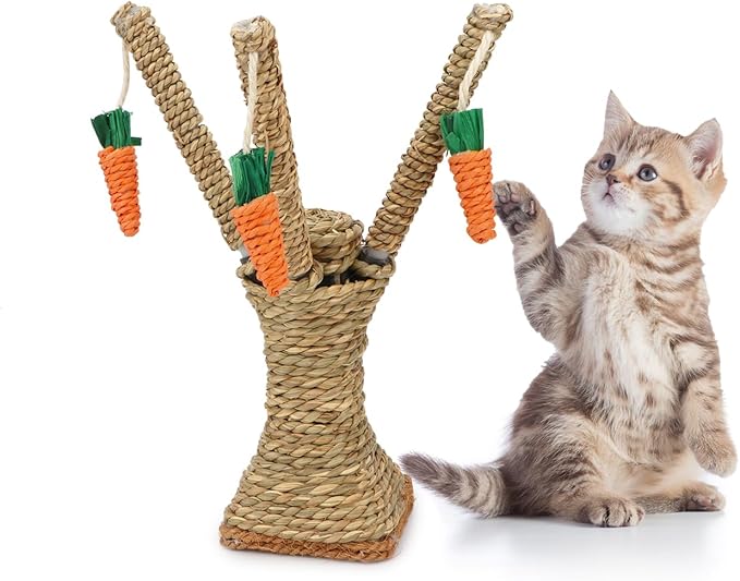 Hypeety Pet Rattan Grass Scratcher Climbing Tree Small Animal Climbing Tree Activity Center Carrot Toy Hamster Rabbit Cat Climbing Frame Play Funny Toy