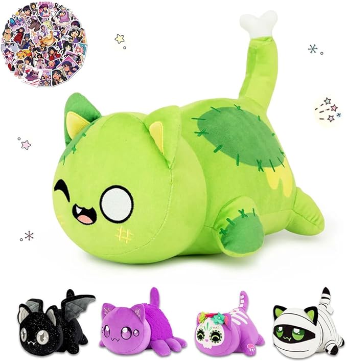 61-PCS 丨 9.8-inches Luminous Cat Cat Plush + 60-Sticker - Cat Plush Collection - 100% Polyester Plushie Pillow Embroidered - Cat Stuffed Animal (Luminous Cat Cat)