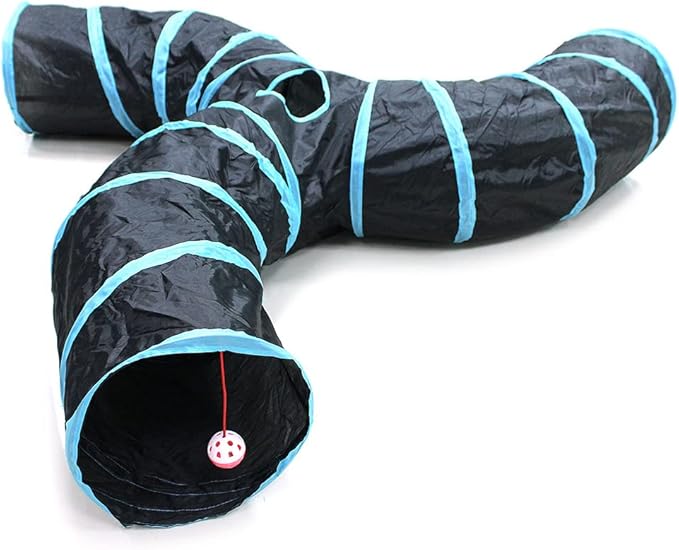 Bemodst Cat Tunnel for Indoor Cats, 2 Way/3 Way/4 Way/5 Way Cat Tubes and Tunnels Collapsible S-Shape Small Animal Tubes Kitty Tunnels Interactive Maze Cat Toy for Kitten Rabbit Ferret - 3-Way